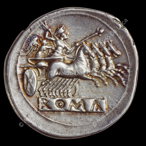 Júpiter guiando cuadriga, Quadrigato - Didracma romano republicano