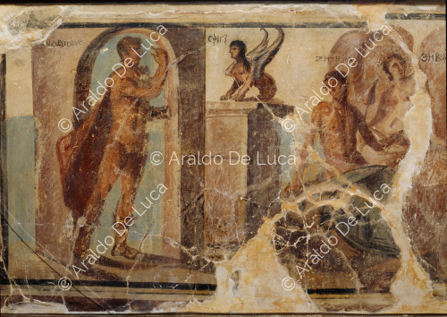Peinture avec scène mythologique d'Œdipe
