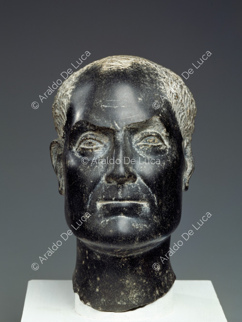 Portrait of a male figure in basalt