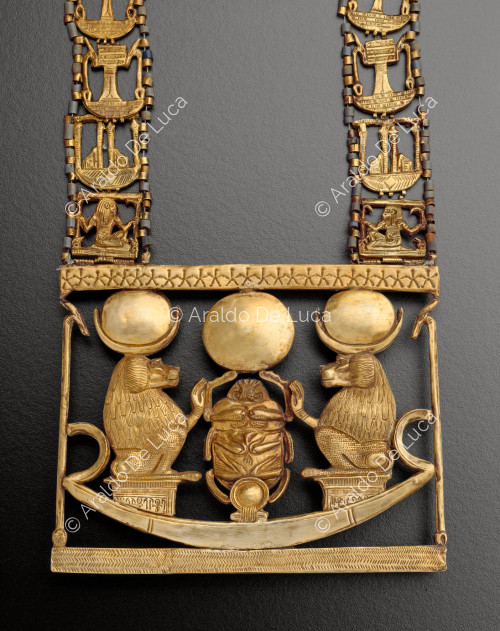Treasure of Tutankhamun. Necklace with solar boat-shaped breastplate