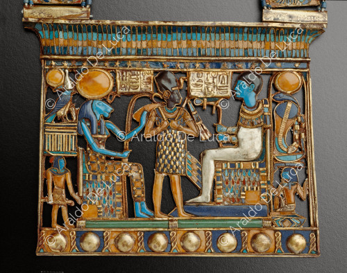 Trésor de Toutânkhamon. Coffre avec Toutânkhamon entre Ptah et Sekhmet