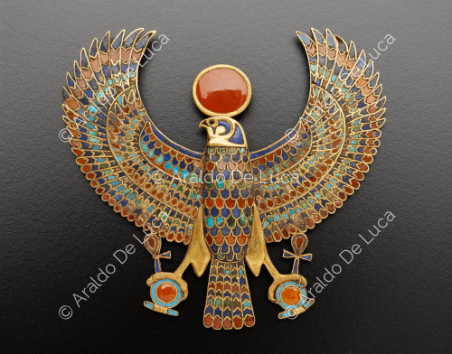 Treasure of Tutankhamun. Hawk pendant with shen signs in its talons
