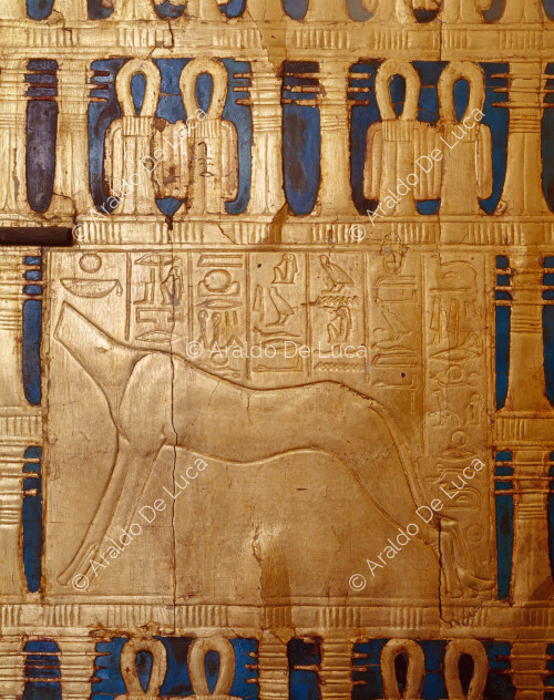 Detalle de la carroza del desfile de la tumba de Tutankamón.