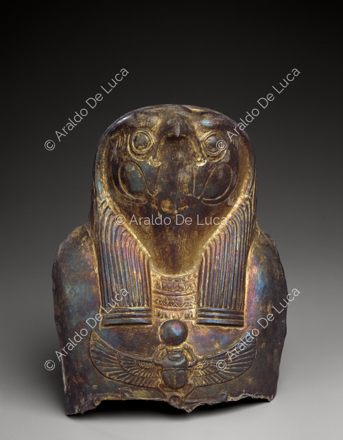 Upper part of a sarcophagus in the form of a falcon's head