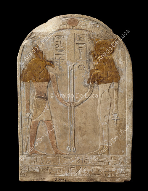 Stele mit Seth und Hathor, geweiht von Khenspairi
