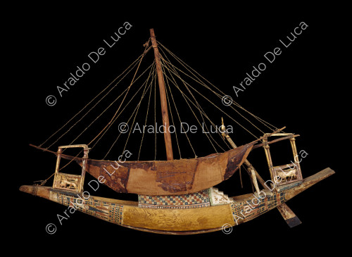 Treasure of Tutankhamun. Model boat with sail
