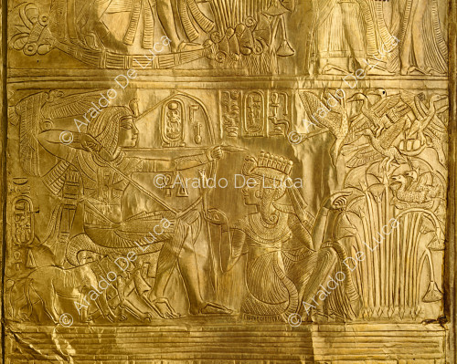Der Schatz des Tutanchamun. Heiligtum. Detail mit Jagdszene