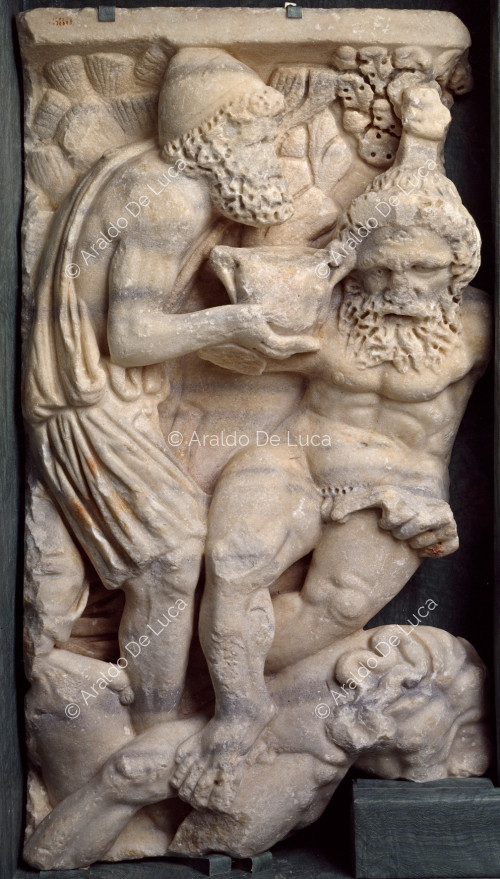 Odysseus bietet dem Riesen Polyphem Wein an