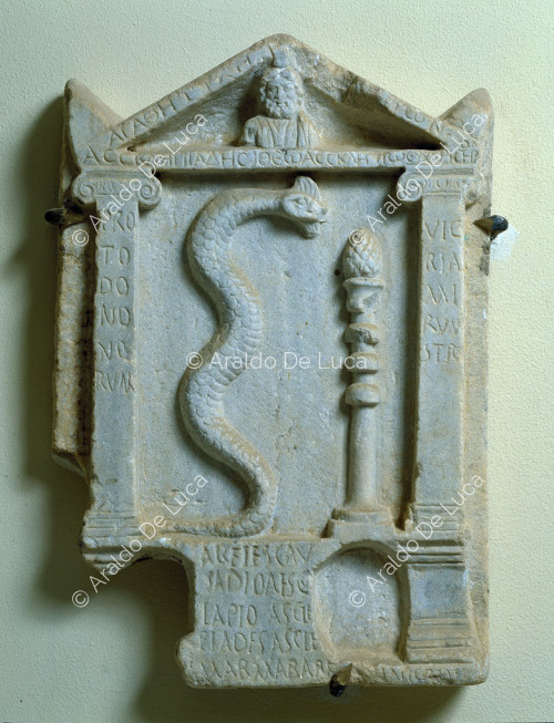 Aedicule with symbols of Aesculapius