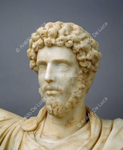 Statue des Marcus Aurelius. Detail des Gesichts