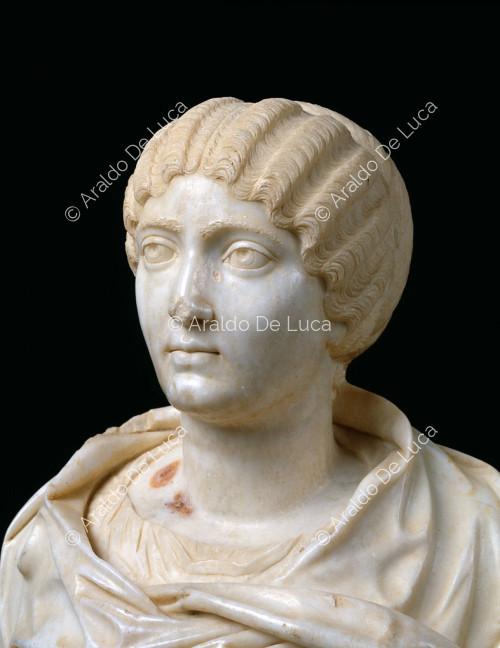 Marble portrait bust of a noblewoman . Detail