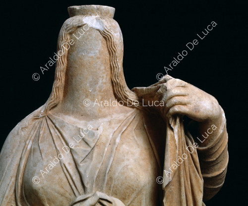 Funerary half-bust of the goddess Persephone. Detail