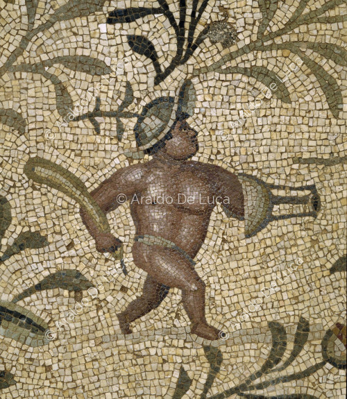 Mosaico con pigmeos. Detalle