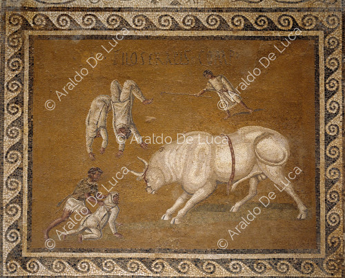 Mosaic with taurocatapsia scene