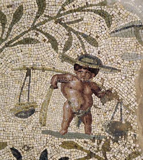 Mosaik mit Pygmäen und Enten. Detail mit Pygmäe
