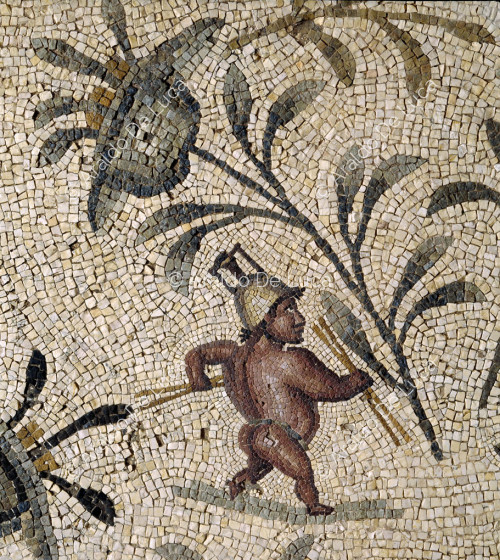 Mosaic with pygmies and ducks. Detail with pygmy