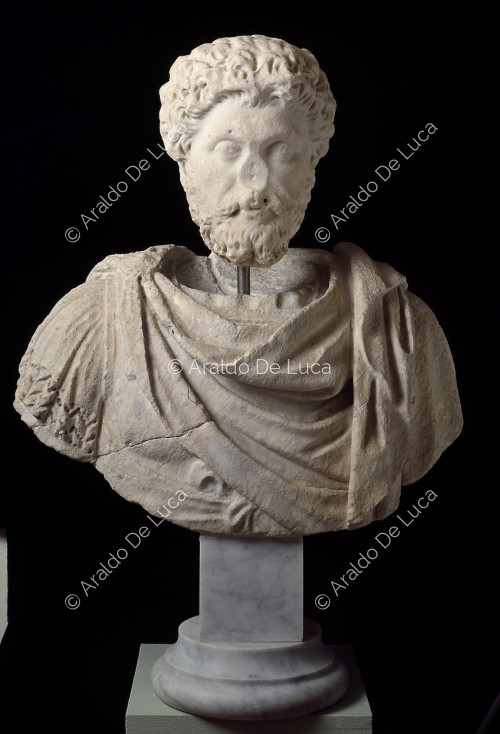 Head of Emperor Marcus Aurelius on a modern bust
