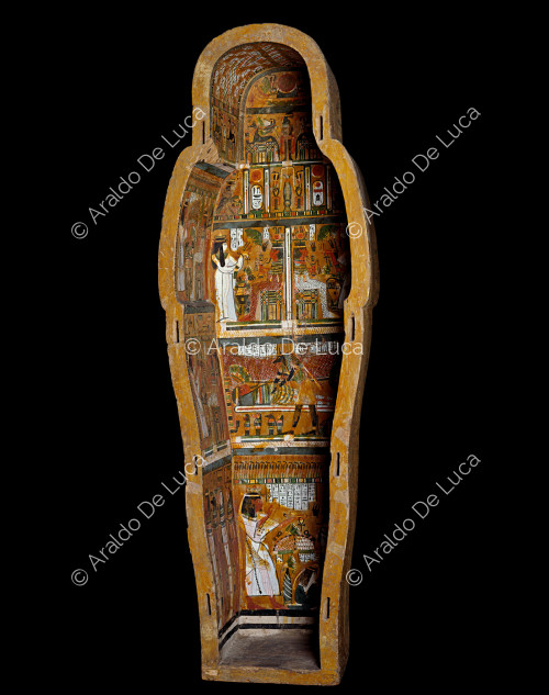 Bett des mumienförmigen Sarkophags von Djedhorefankh