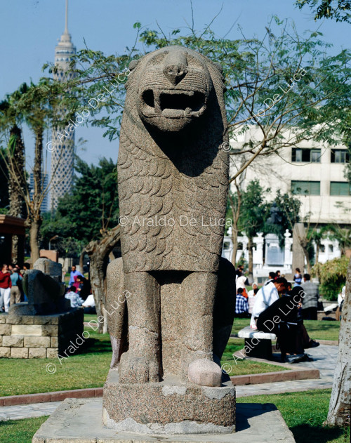Seated lion, entrance to the Egyptian Museum in Cairo.
