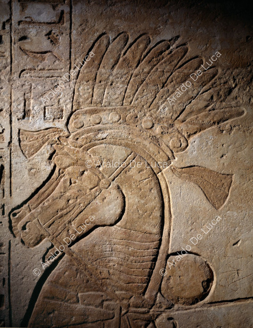 Schlacht von Qadesh. Detail der Pferde von Ramses II.