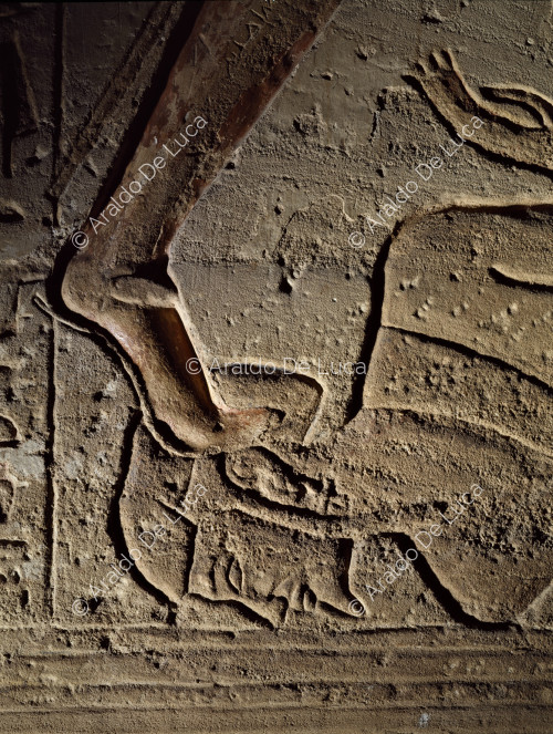 Detail mit dem von Ramses II. niedergetrampelten Feind