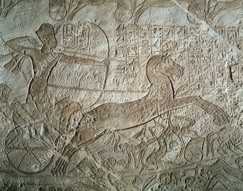 Schlacht von Qadesch. Ramses auf dem Kriegswagen