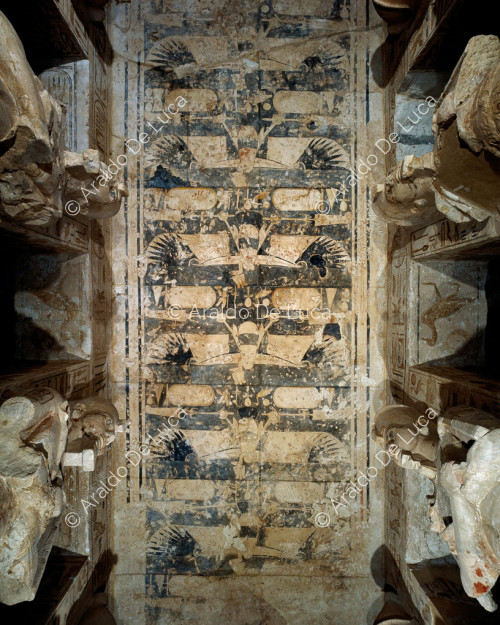 Great Hall with pillars: detail of the ceiling with the vulture goddess Nekhbet