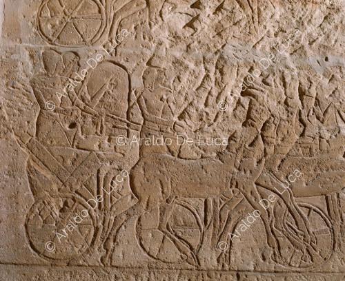 Wall of the Battle of Qadesh. Soldiers on battle chariots