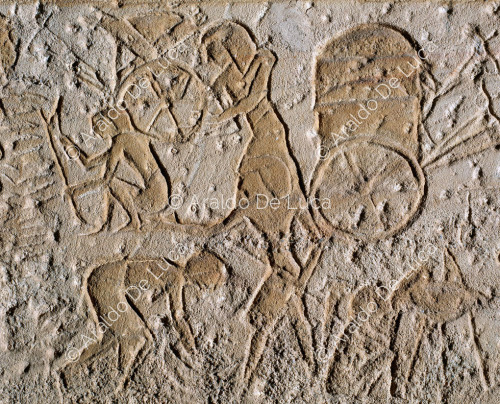 Mauer der Schlacht von Qadesch. Einrichtung des Lagers von Ramses II.