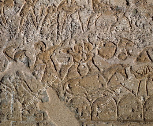 Muro de la batalla de Qadesh. Reyerta entre jinetes egipcios e hititas