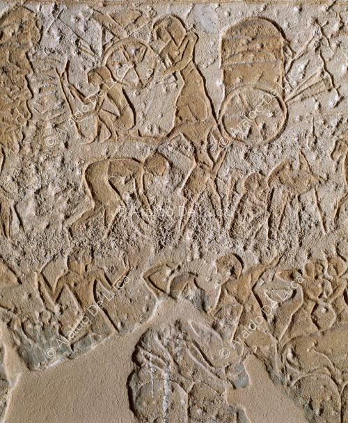 Wall of the Battle of Qadesh. Brawl between Egyptian and Hittite horsemen