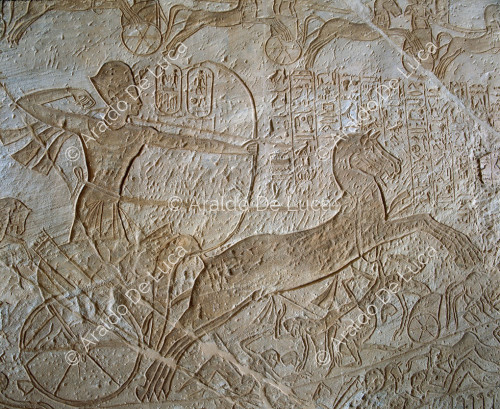 Schlacht von Qadesch. Ramses auf dem Kriegswagen