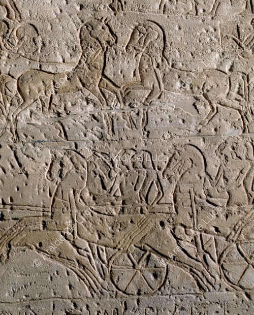 Muro de la batalla de Qadesh. El ejército de Ramsés II durante el ataque