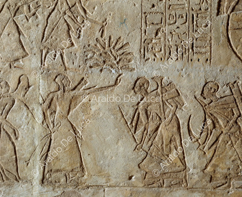 Muro de la batalla de Qadesh. Los prisioneros hititas son conducidos por Ramsés II