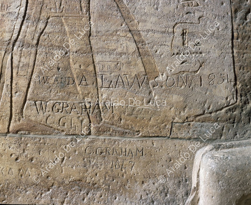 Wanddekoration. Detail mit Inschrift