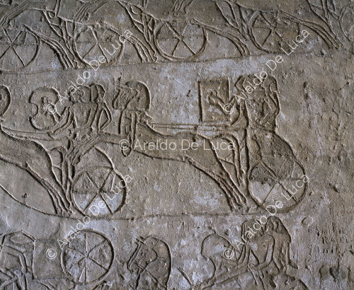 Tempel von Ramses II. Schlacht von Quadesh. Detail mit Reitern