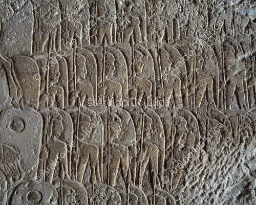 Tempel von Ramses II. Schlacht von Quadesh. Detail mit Soldaten