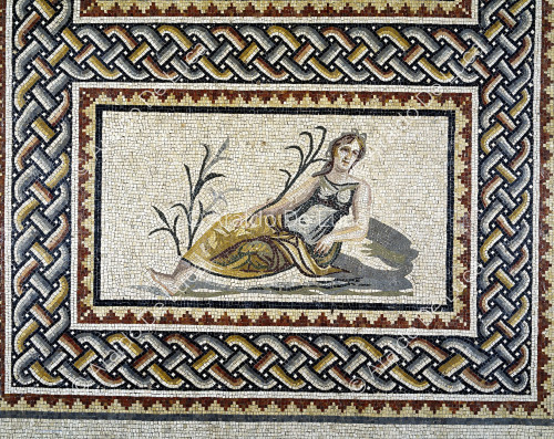 Mosaic with personification of the Euphrates River. Detail with Neiades