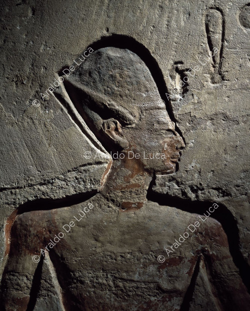 Tempel von Ramses II. Wanddekoration. Detail mit Pharao