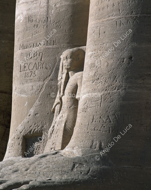 Facade of the Great Temple of Abu Simbel: detail of one of the sons of Ramesses II
