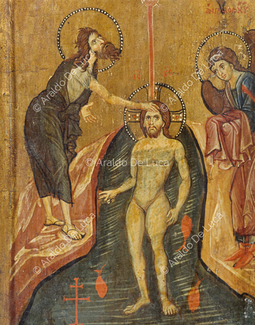 Icon with Baptism of Christ. Detail