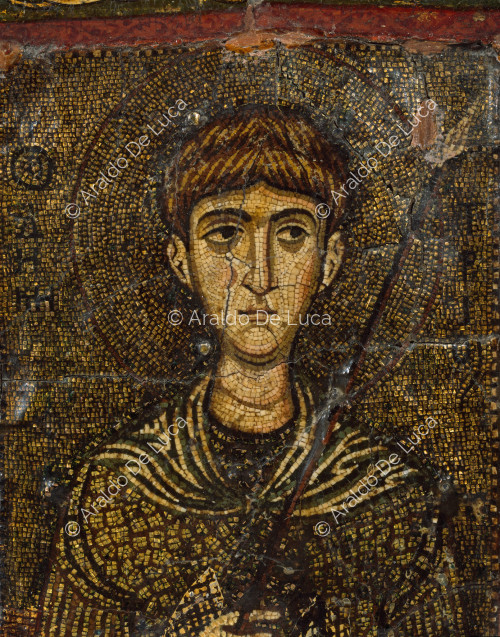 Ikone mit St. Demetrius. Detail des Gesichts