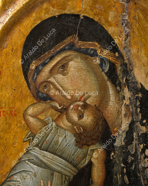 Icona con la Vergine e il Bambino. Particolare dei volti