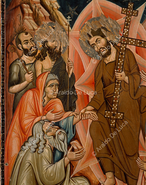 Two-sided icon with the Crucifixion and Resurrection. Resurrection side. Detail