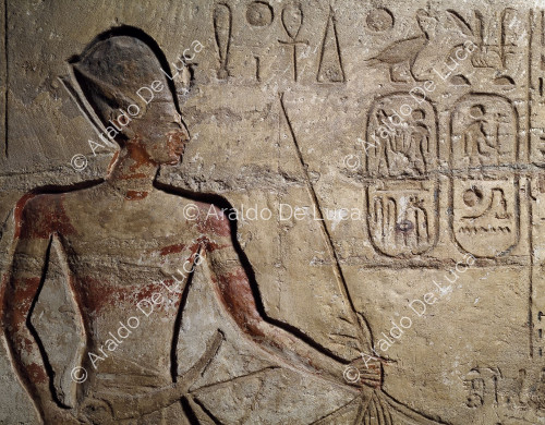 Temple of Ramesses II. Wall decoration. Detail with Ramesses II