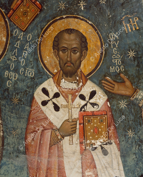Fresko mit Christus Pantokrator, Jungfrau und Heilige. Detail mit Heiligen