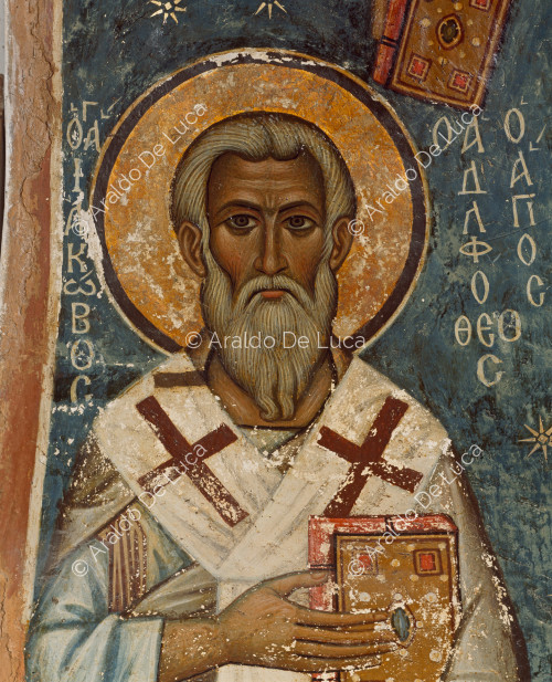 Fresko mit Christus Pantokrator, Jungfrau und Heilige. Detail mit Heiligen
