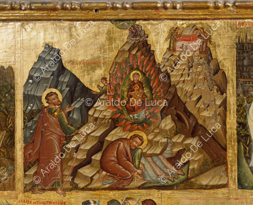 Icono con la Virgen con el Niño y dos santos. Detalle
