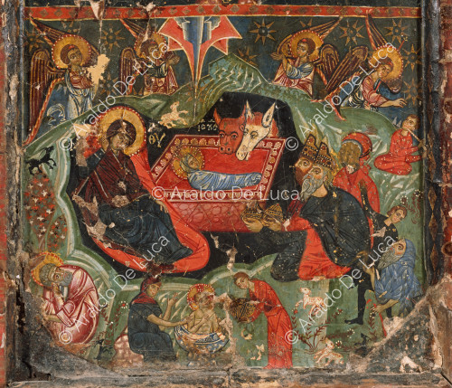 Icono con la Natividad y la Crucifixión. Detalle con la Natividad