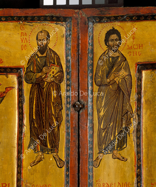 Díptico con San Procopio y la Virgen. Detalle con el apóstol Pablo y Moisés